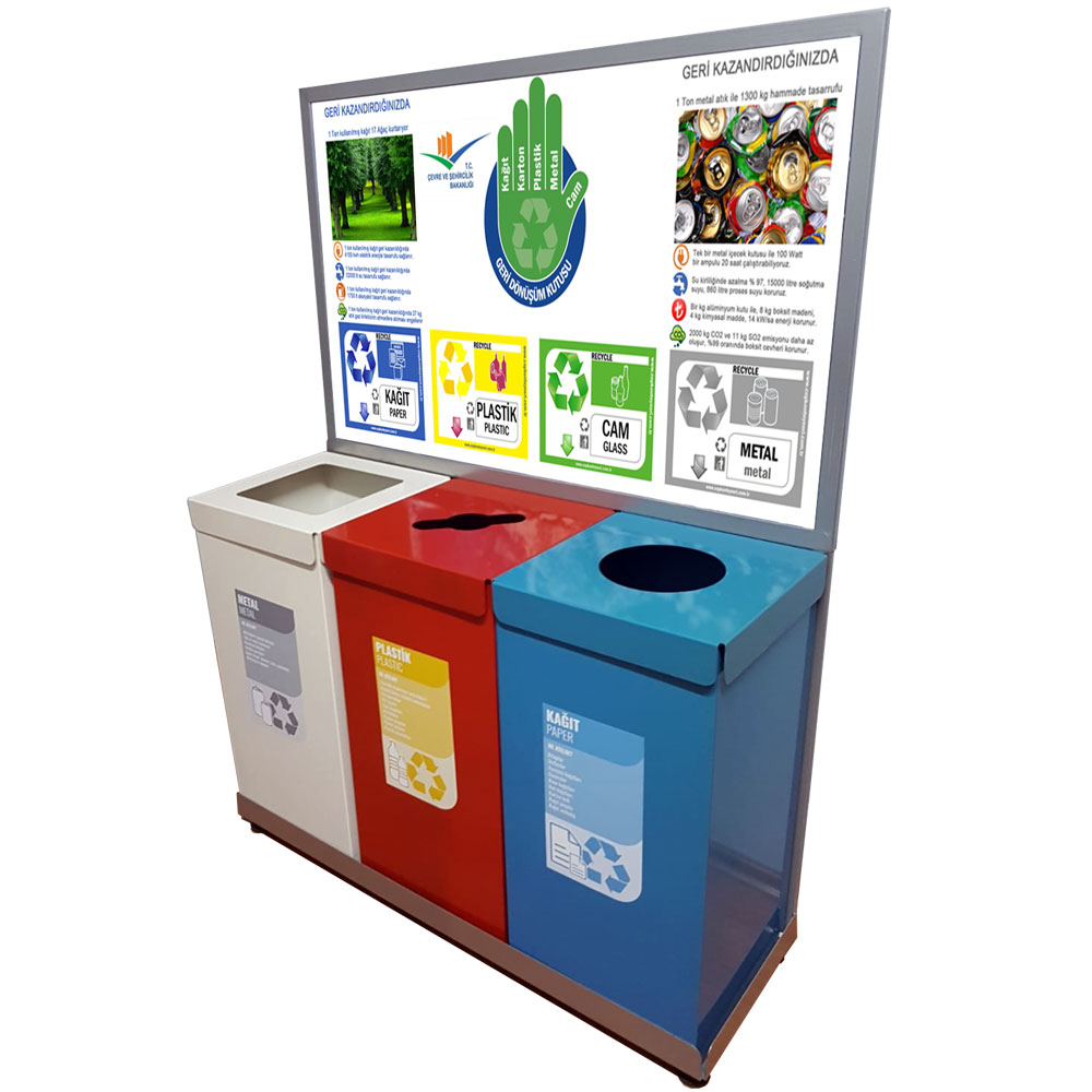 Recycle bin 3 compartments with panel